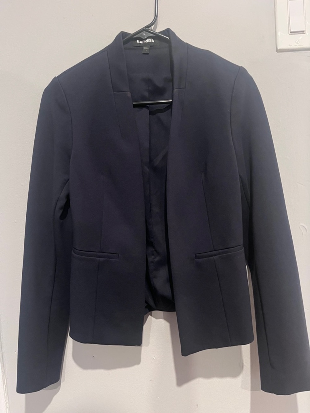 Express Navy Open-Front Collarless Blazer Jacket